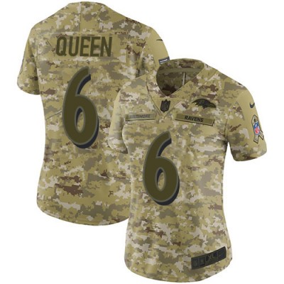 Nike Baltimore Ravens #6 Patrick Queen Camo Women's Stitched NFL Limited 2018 Salute To Service Jersey